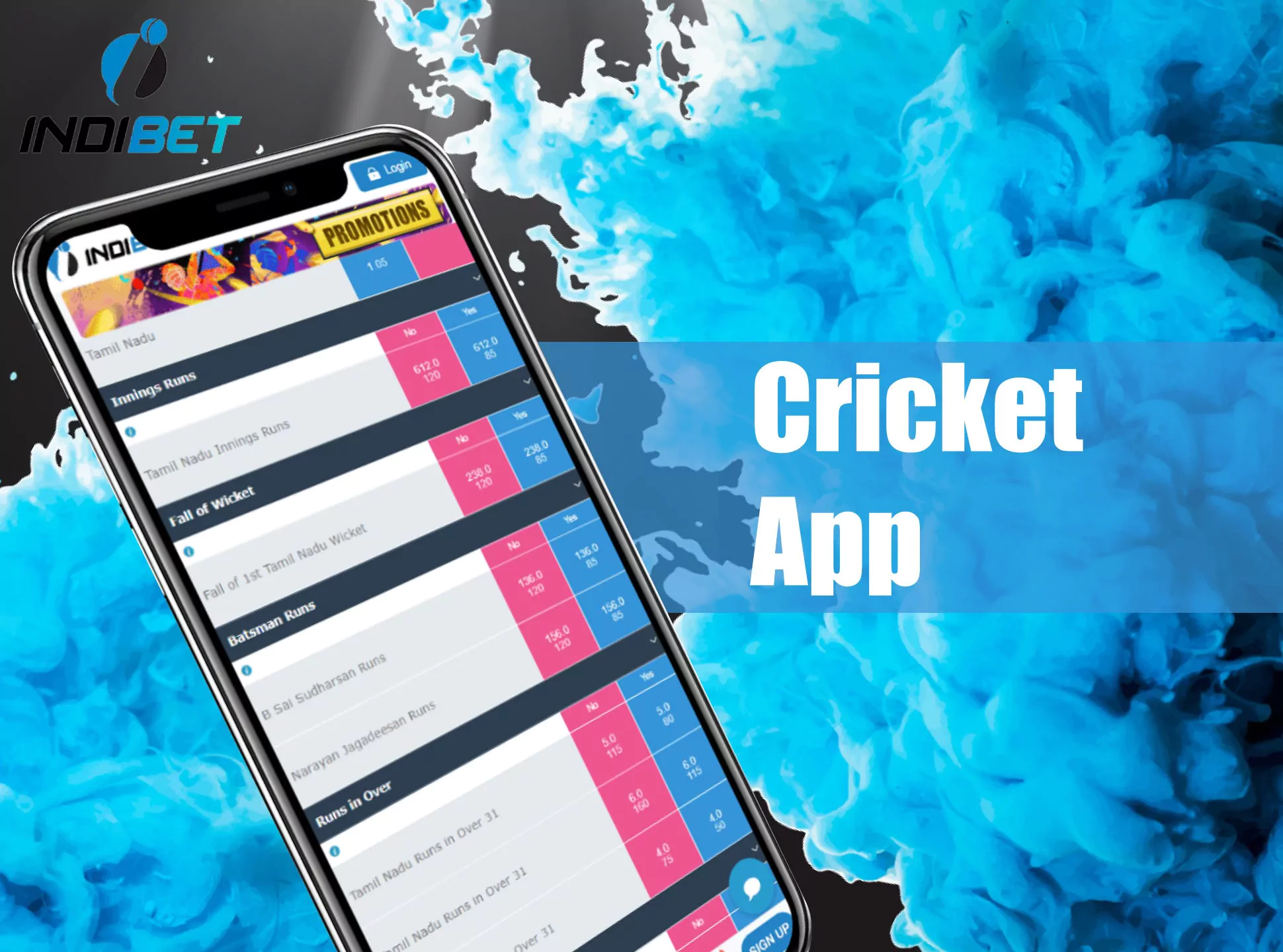 Make cricket bets using the app.