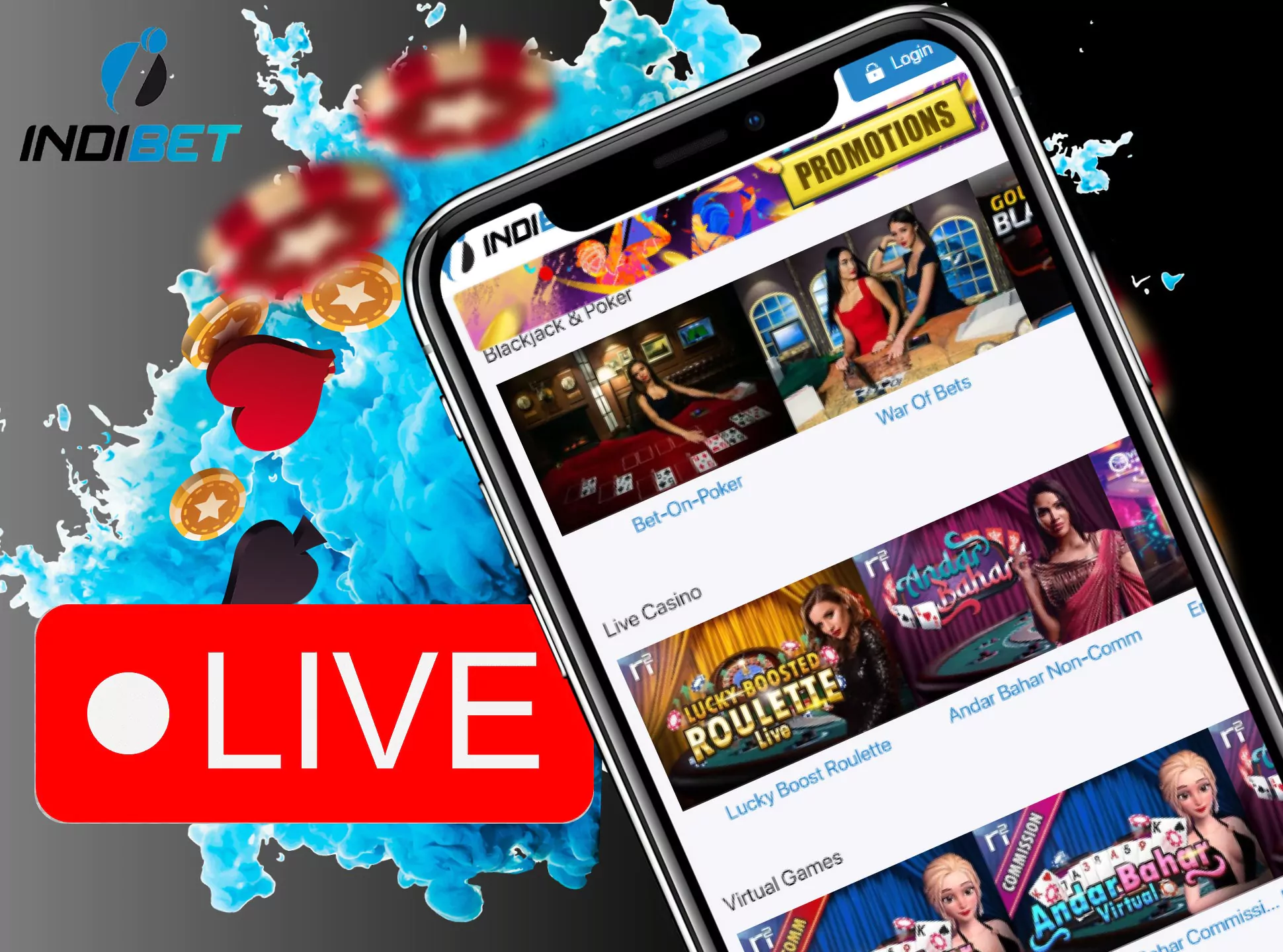 Play live Indibet casino games with real people.