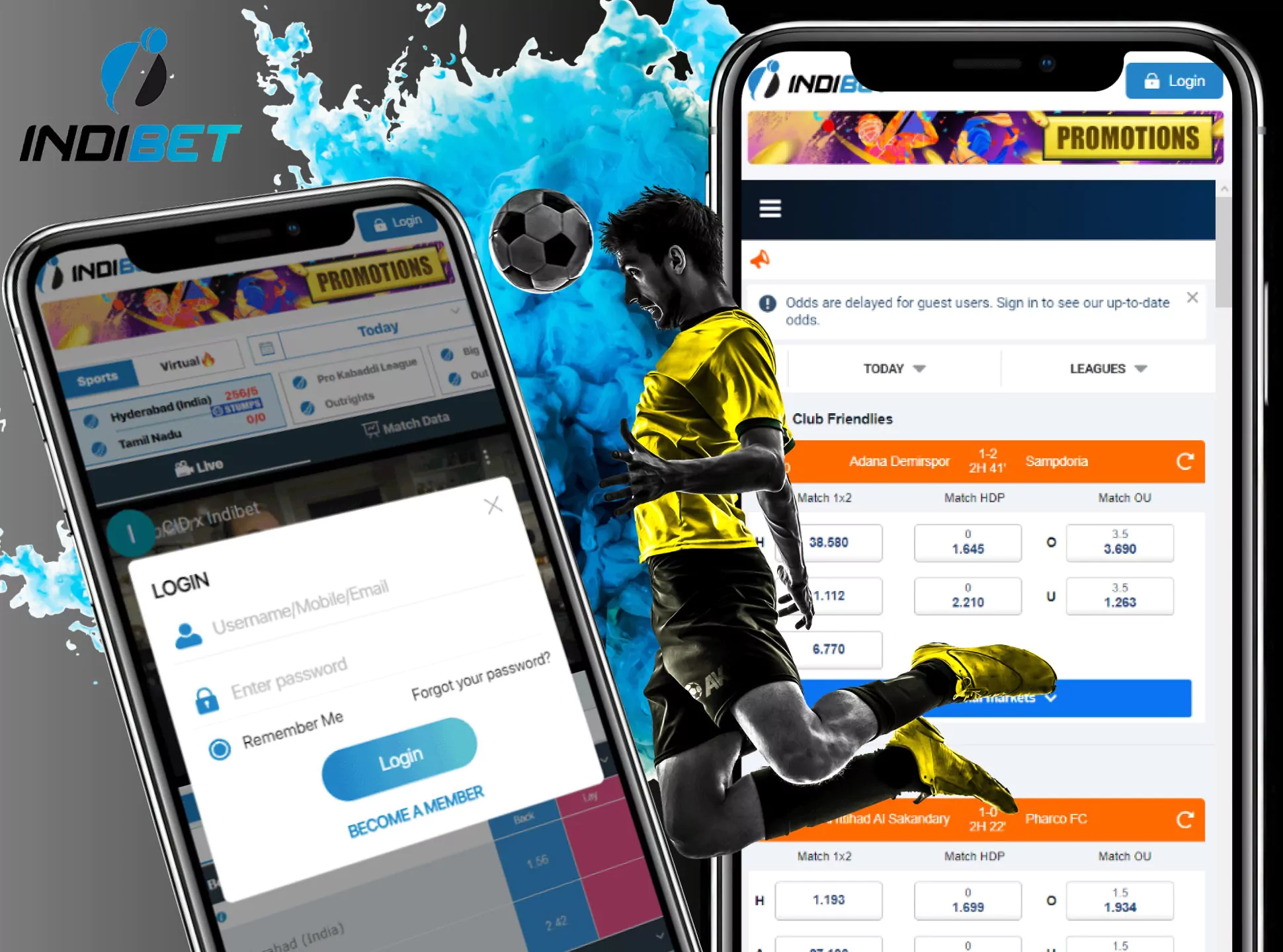 Make football bets using the Indibet app.