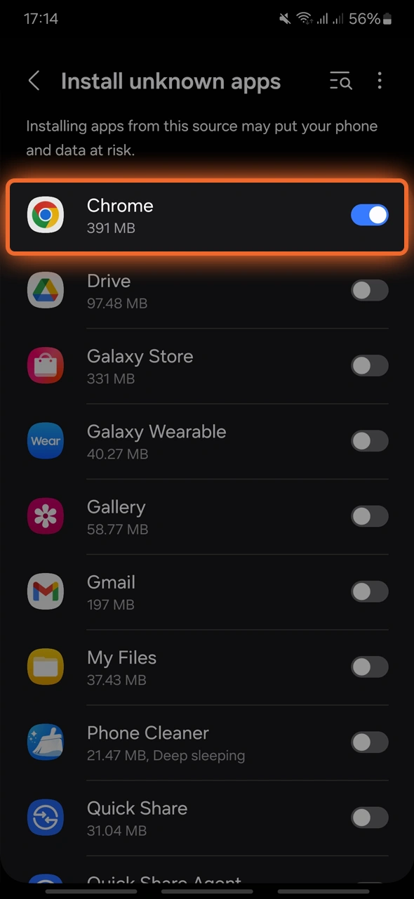 Change your security settings to allow the installation of APKs from unknown sources.