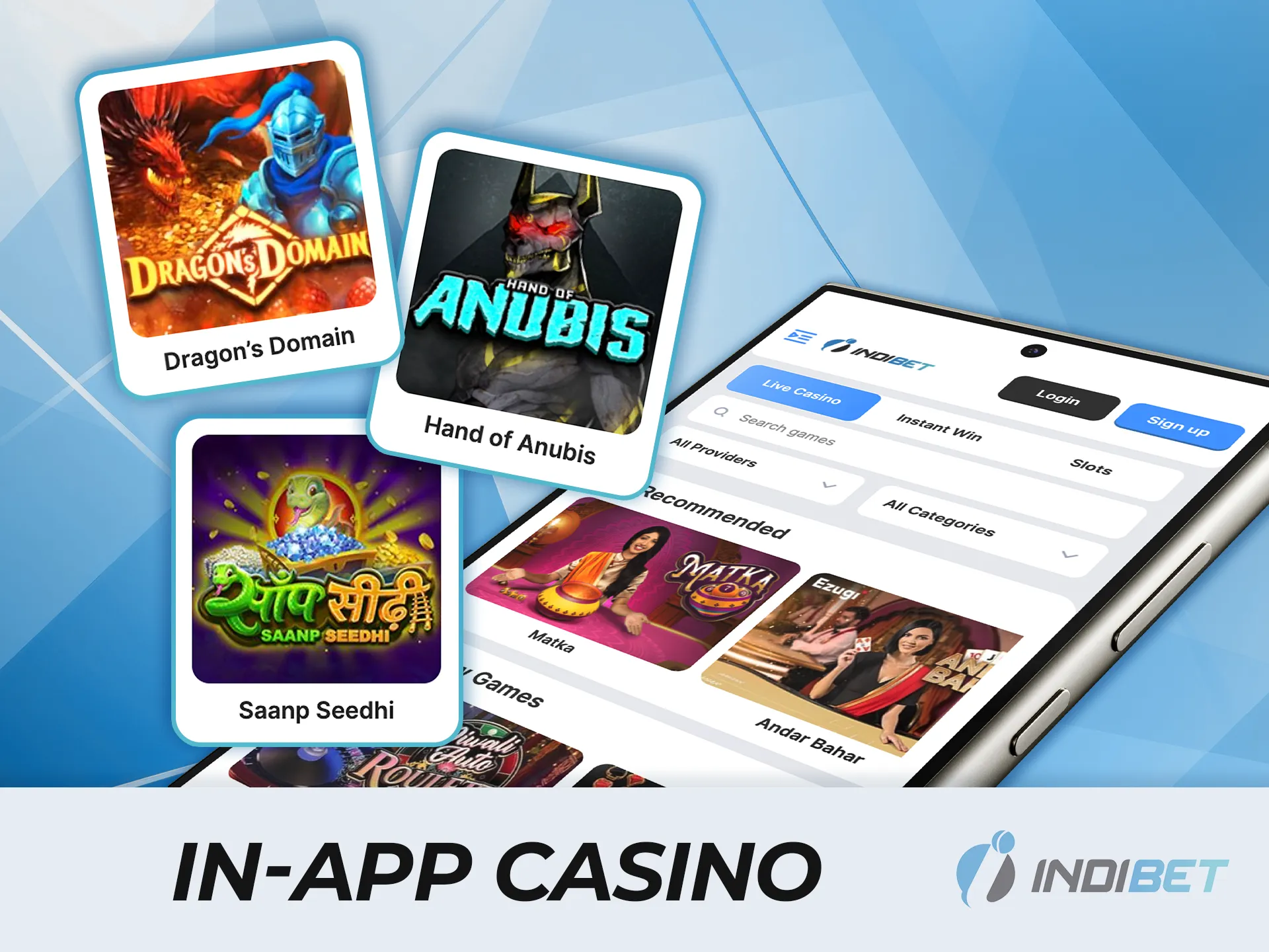 Dive into the exciting in-app casino section at IndiBet and try your luck.
