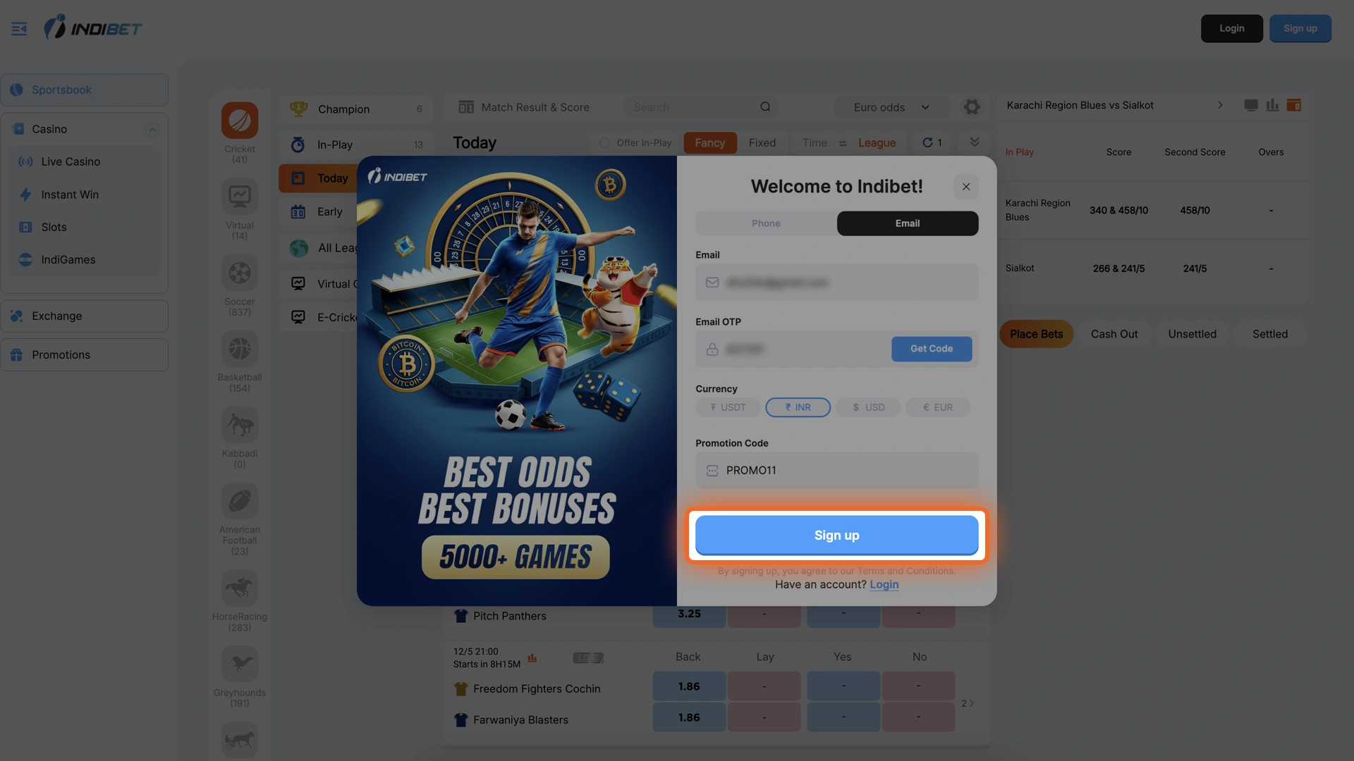 Click the confirmation button to finalize your registration on Indibet.