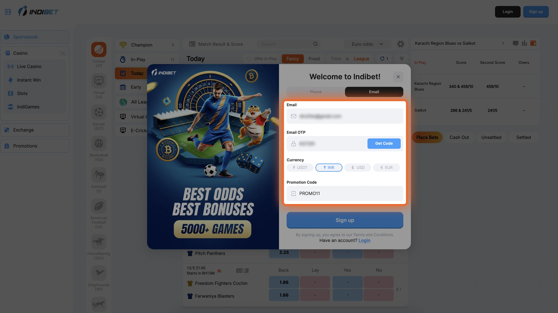 Enter your details, including phone number/email and OTP code, and choose your account currency.