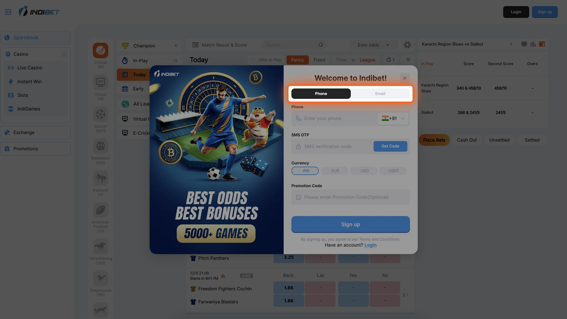 Choose between registering with your phone number or email address.