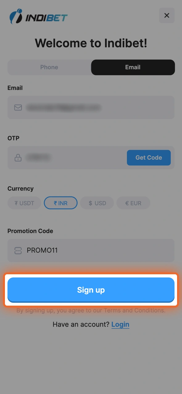 Confirm your details and complete registration to start playing.